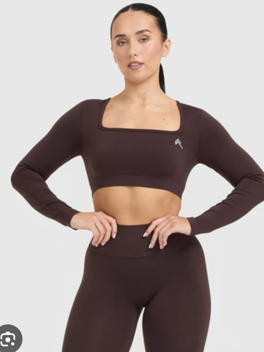 NWT oner active effortless square neck crop top long sleeve plum brown small
